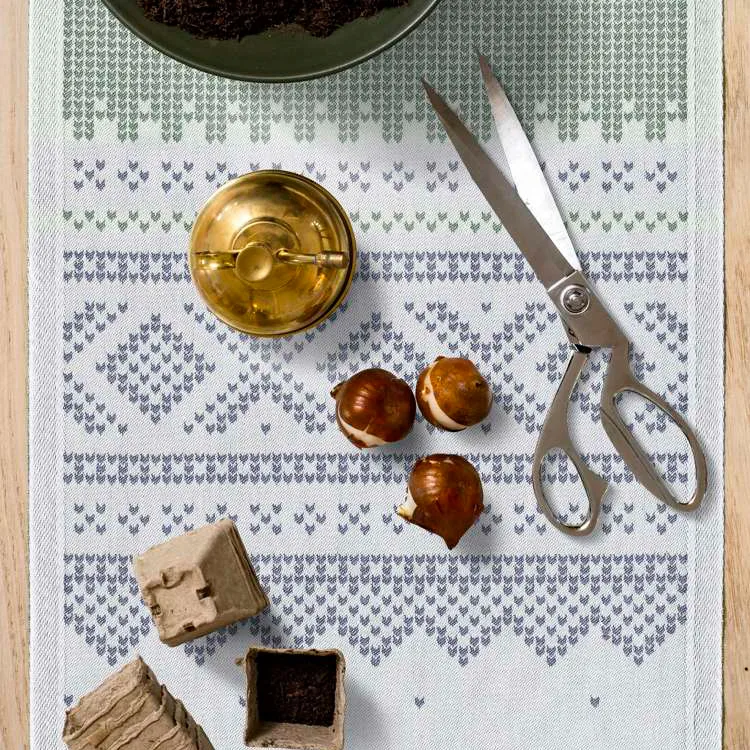 Marius bordløber 35x140 cm, Grøn/Blå Ekelund Linneväveri