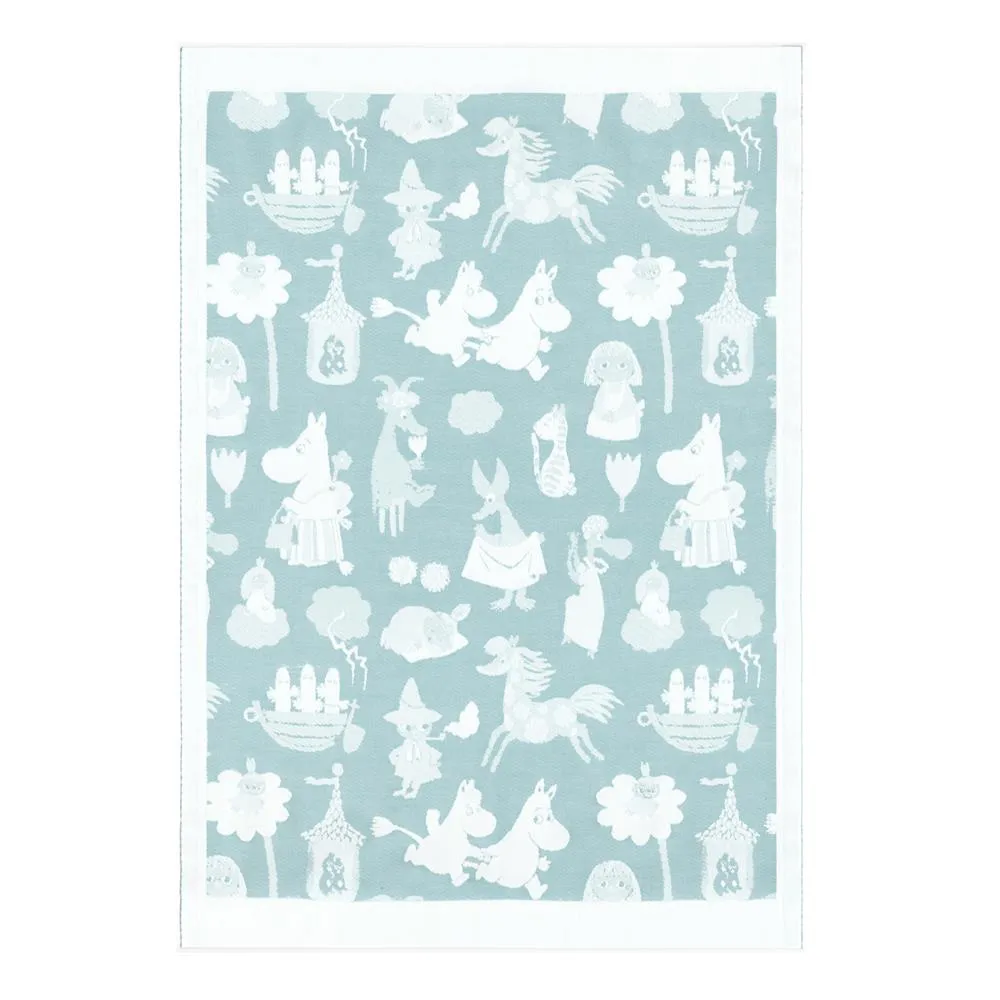 Moomin Valley børneplaid, blå Ekelund Linneväveri