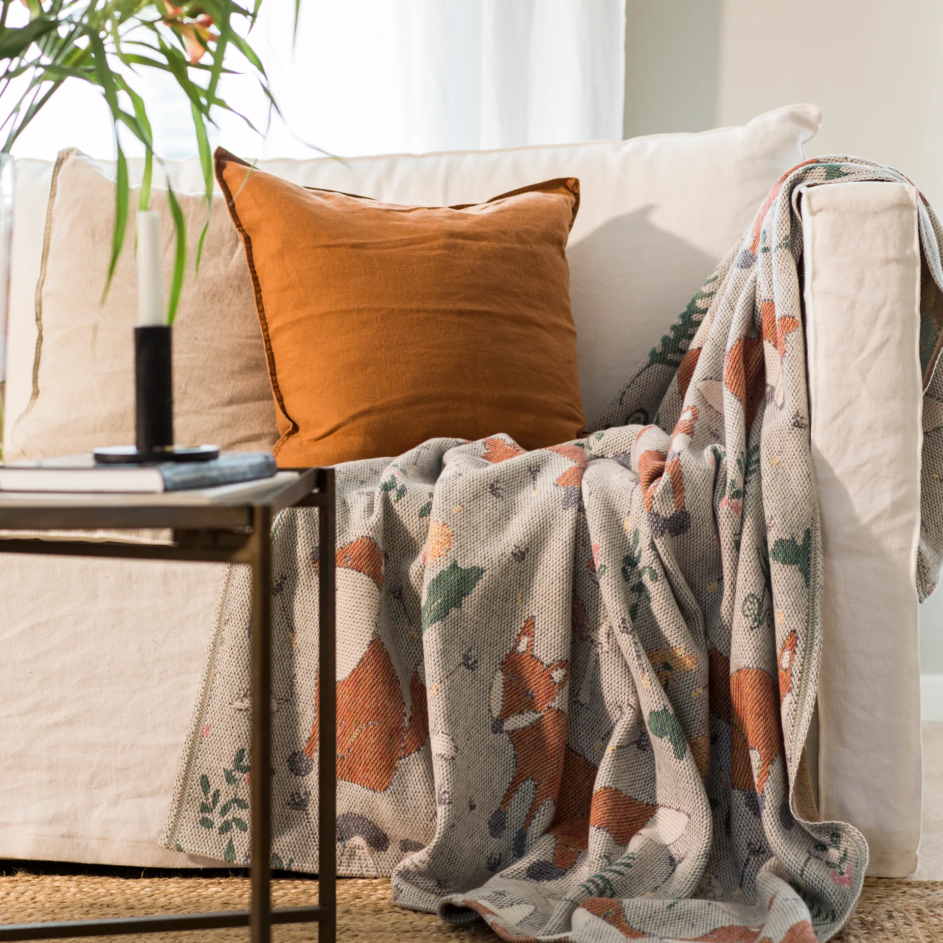 Rävar bomuldstæppe 140x170 cm, Multi Ekelund Linneväveri