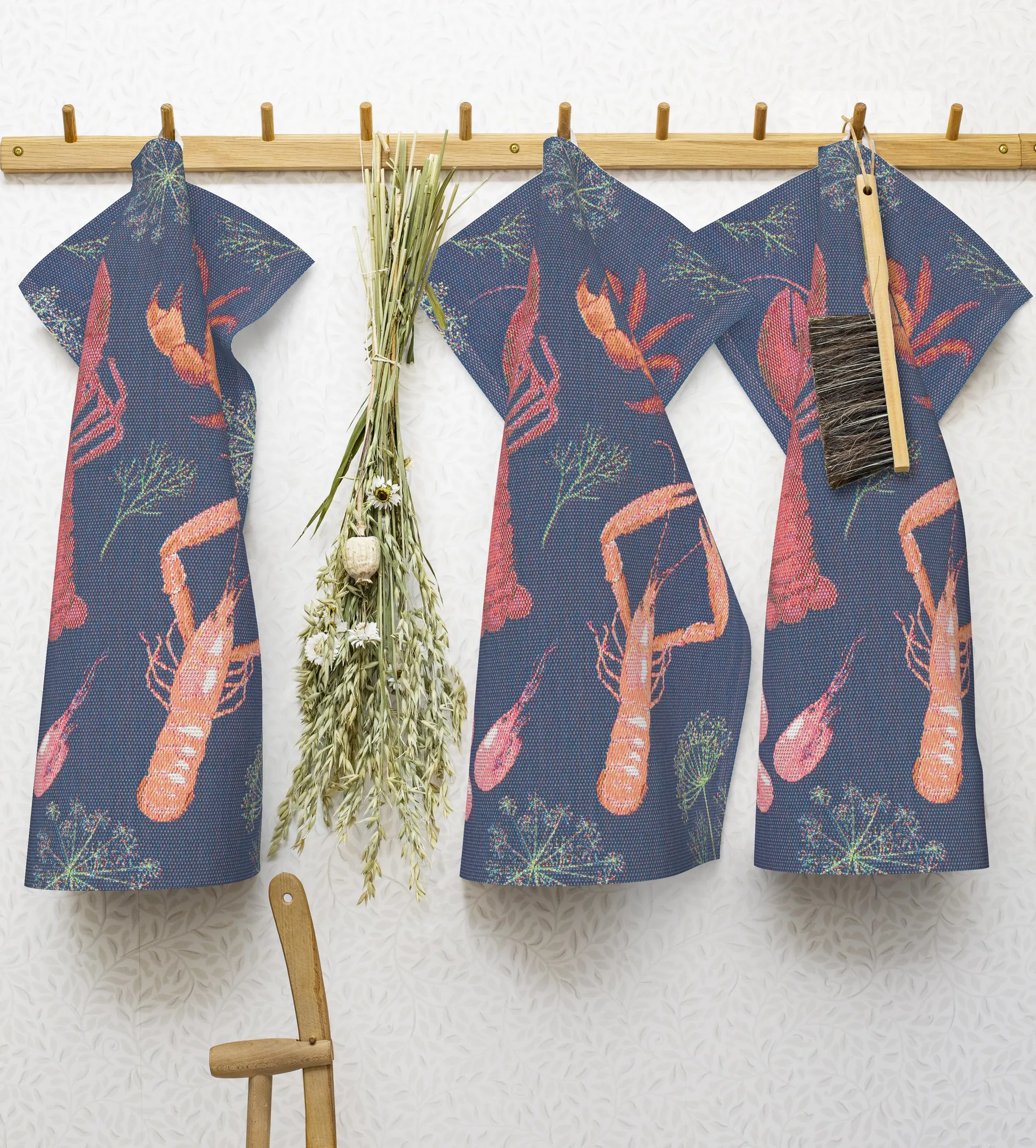 Skaldyrsfest viskestykke, 40x60 cm Ekelund Linneväveri