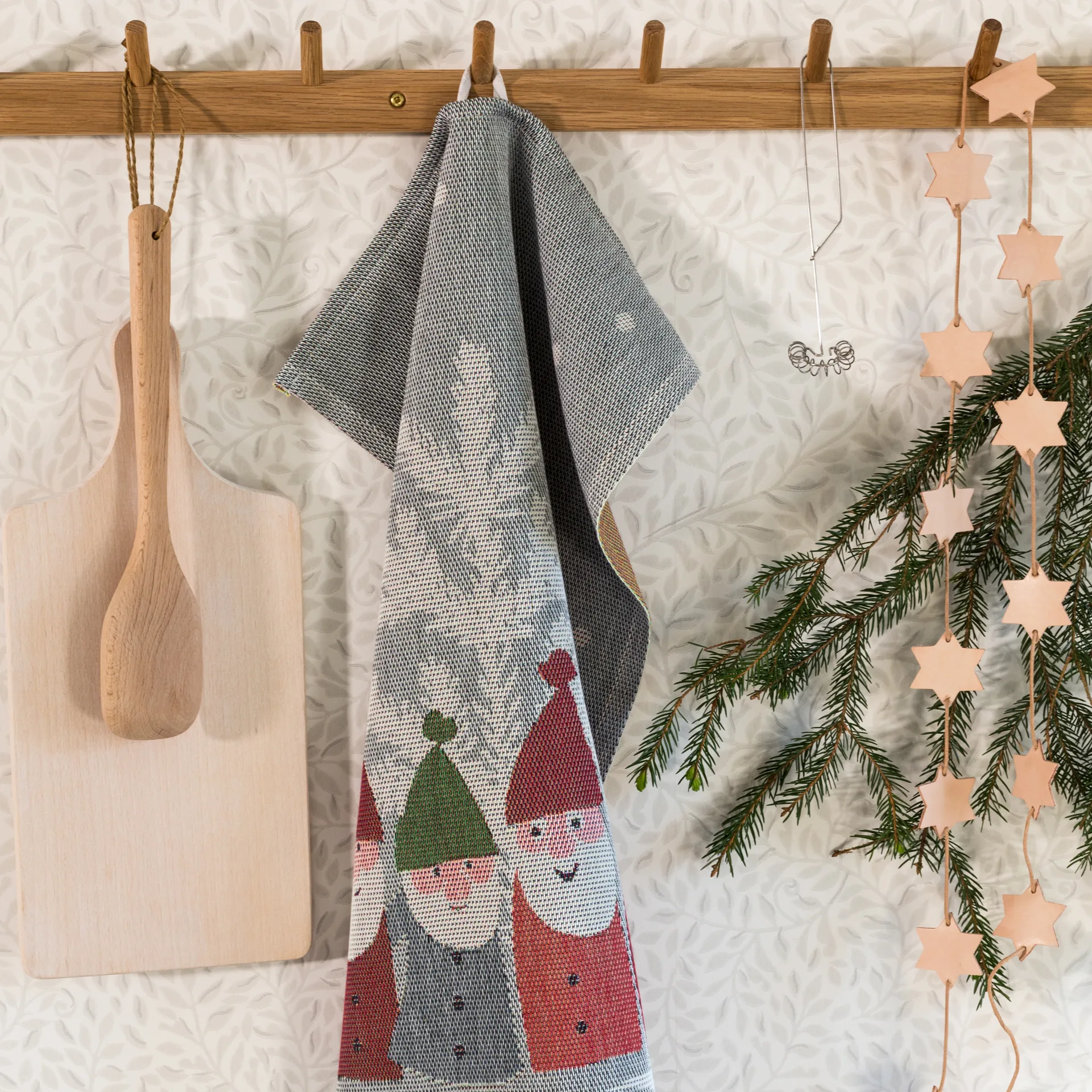 Tomtemöte viskestykke 40x60 cm, Grå/Hvid Ekelund Linneväveri