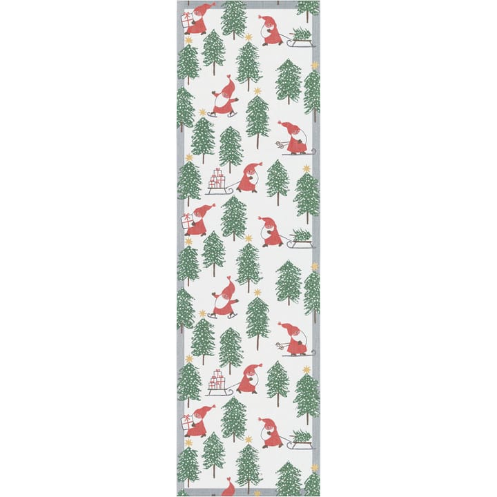 Tomtesprång bordløber 35x120 cm - Hvid/Grøn/Rød - Ekelund Linneväveri
