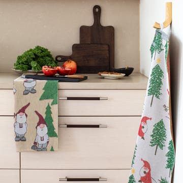 Tomtesprång viskestykke 40x60 cm - Hvid/Grøn/Rød - Ekelund Linneväveri