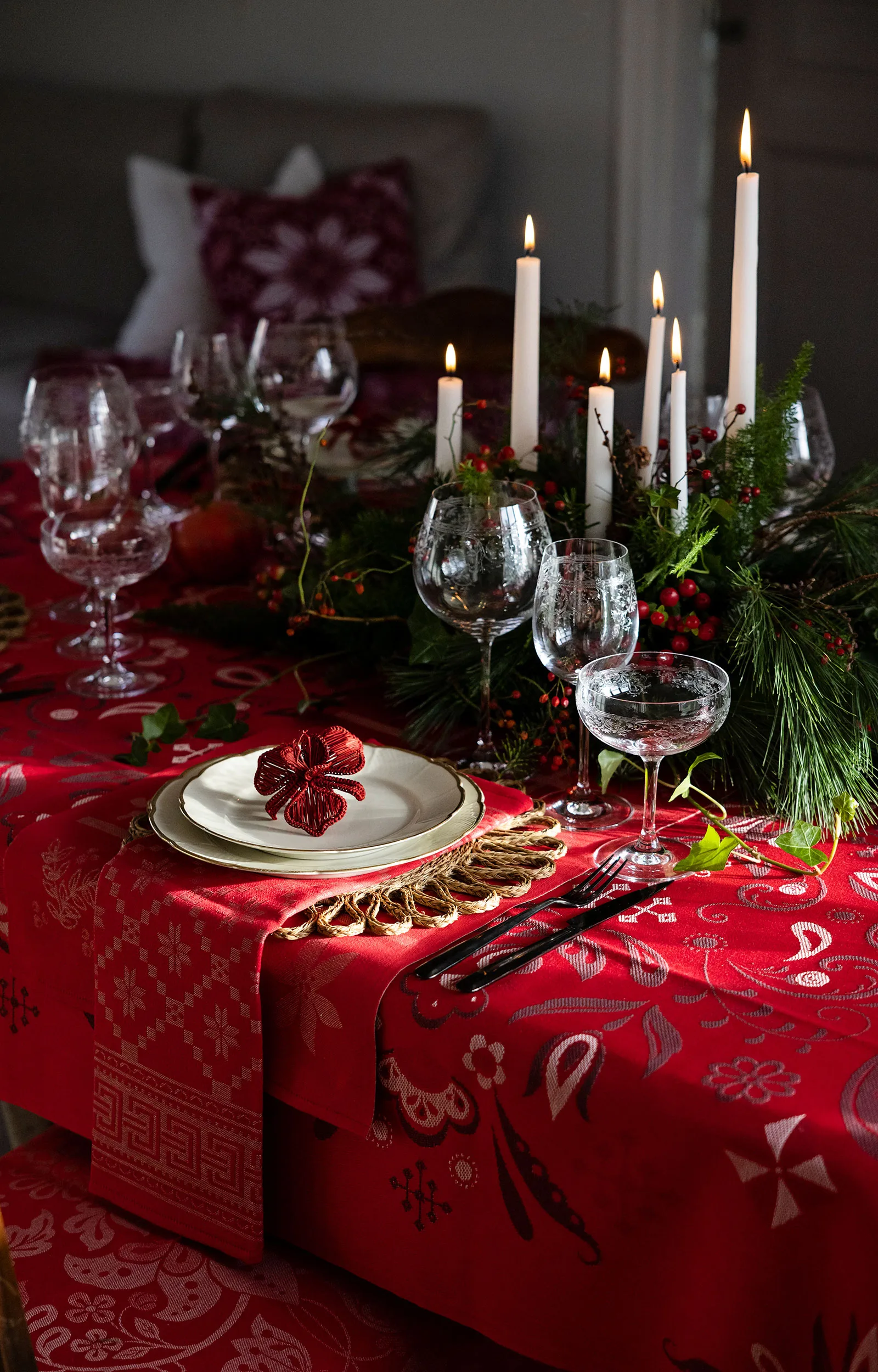 Torplyckan viskestykke 48x70 cm, Rød Ekelund Linneväveri