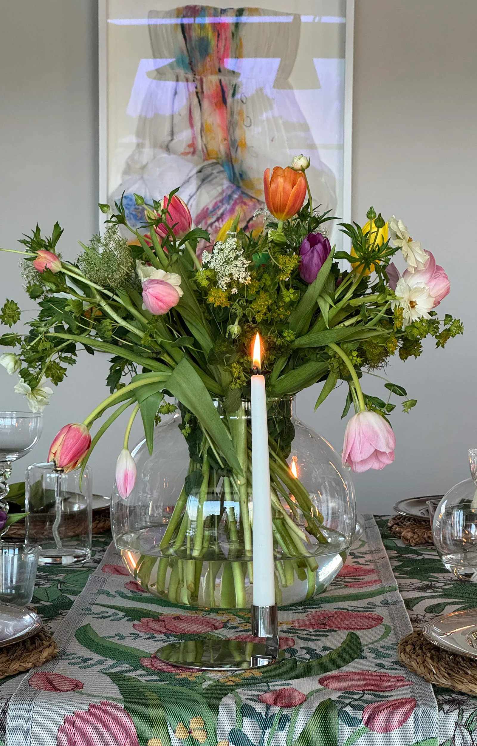 Tulpanlund viskestykke 35x50 cm, Flerfarvet Ekelund Linneväveri