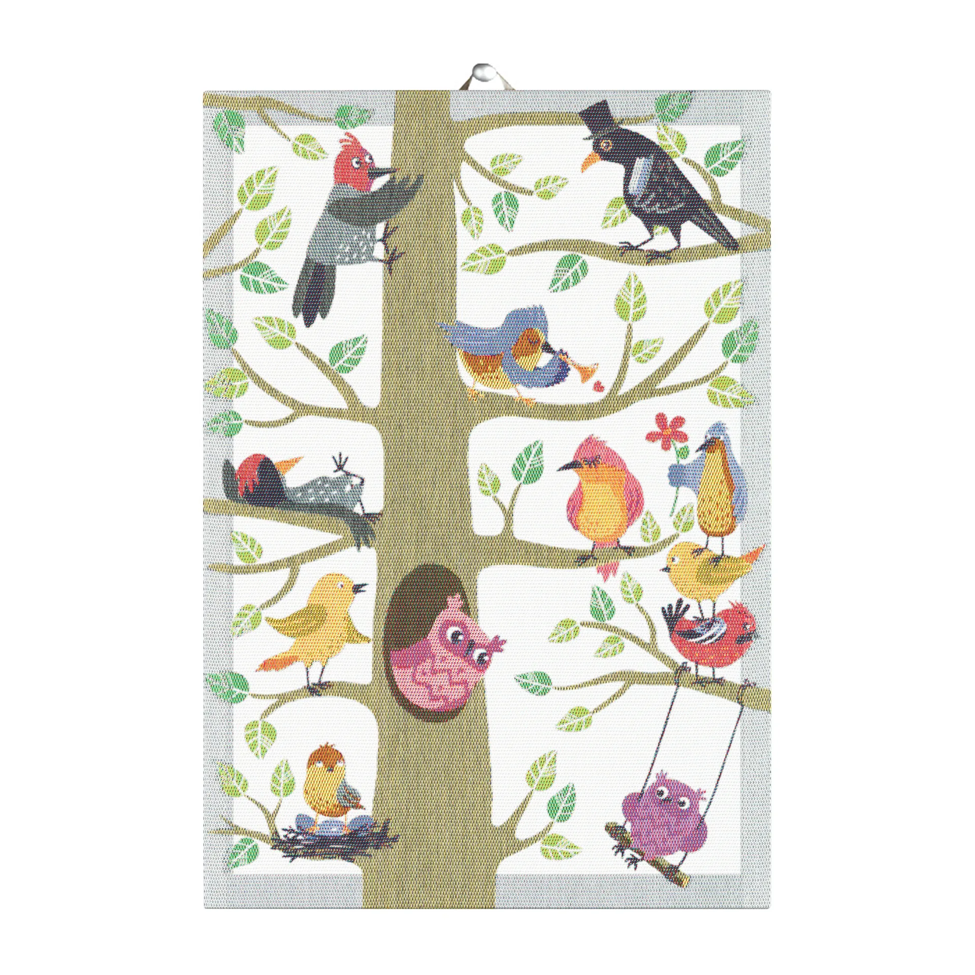 Vårfåglar viskestykke, 35x50 cm Ekelund Linneväveri