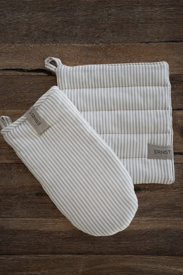 Ernst grydehandske stribet - Beige-hvid stribe - ERNST