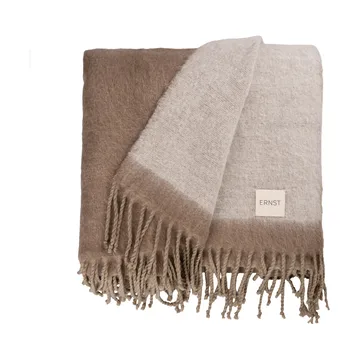 Ernst plaid med frynser 130x170 cm - Beige-hvid - ERNST