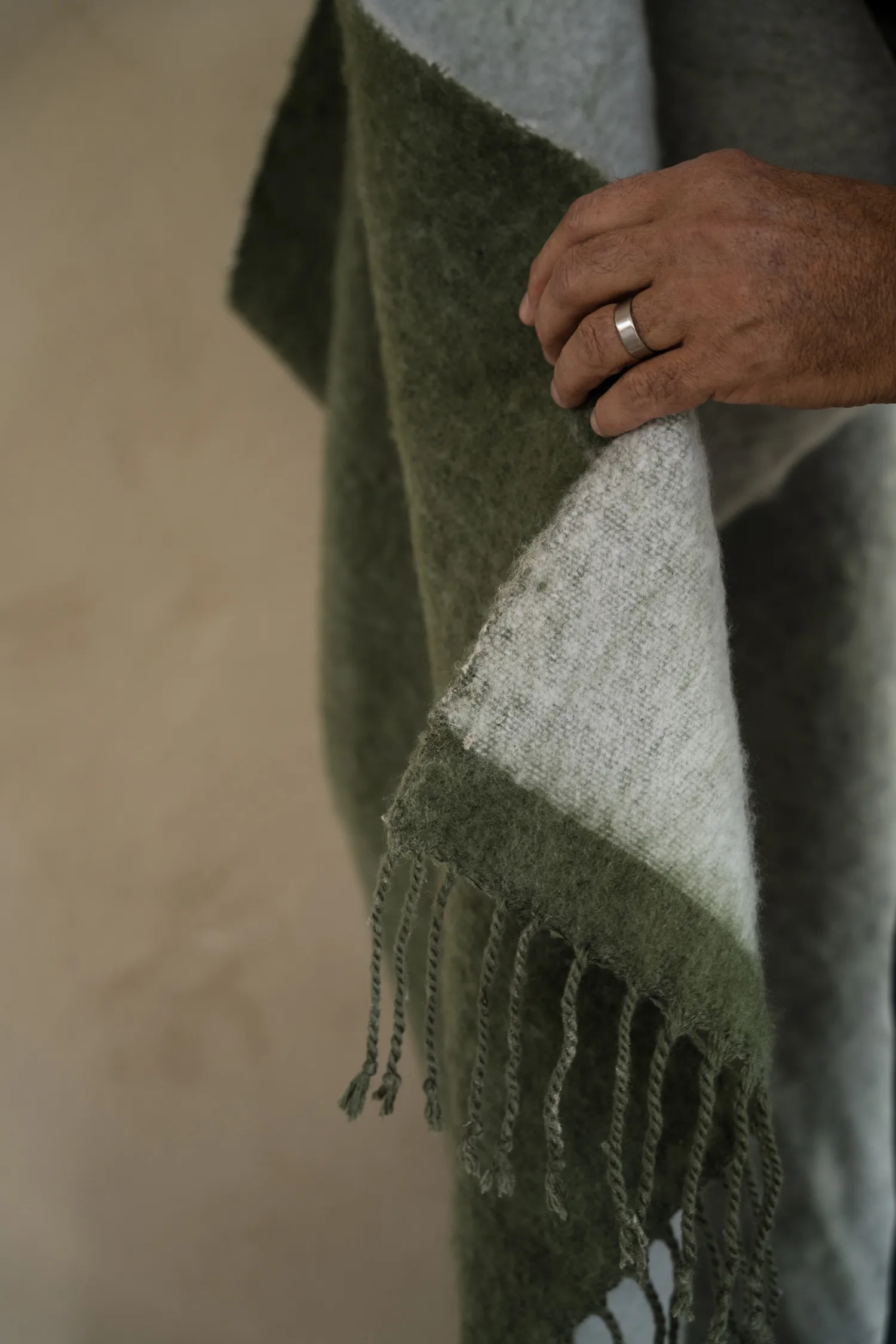 Ernst plaid med frynser 130x170 cm, Grøn-hvid ERNST