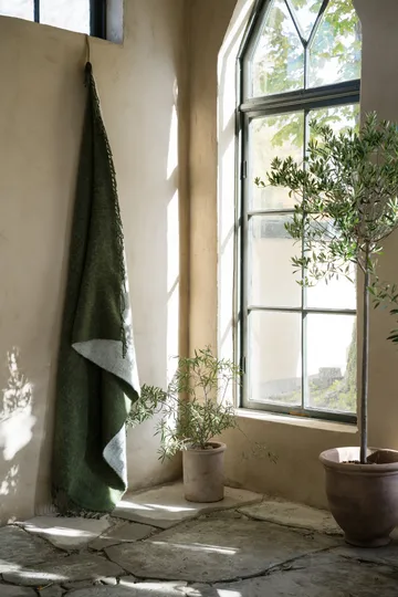 Ernst plaid med frynser 130x170 cm - Grøn-hvid - ERNST