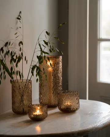 Ernst vase/lysholder mønstret - Rav, Ø9x10 cm - ERNST