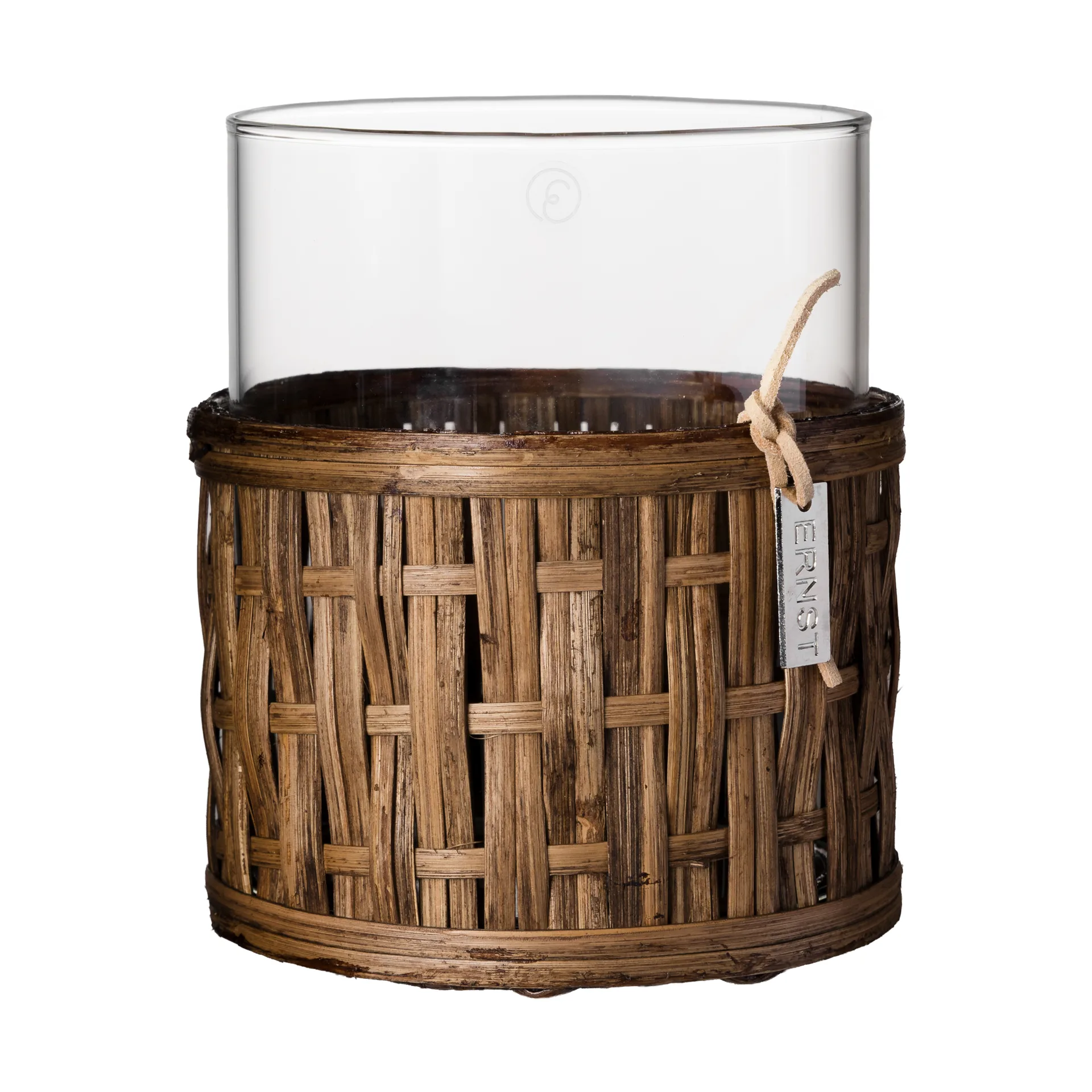 Ernst vase/lyslygte i kurv, Mørkebrun, Ø10x12 cm ERNST