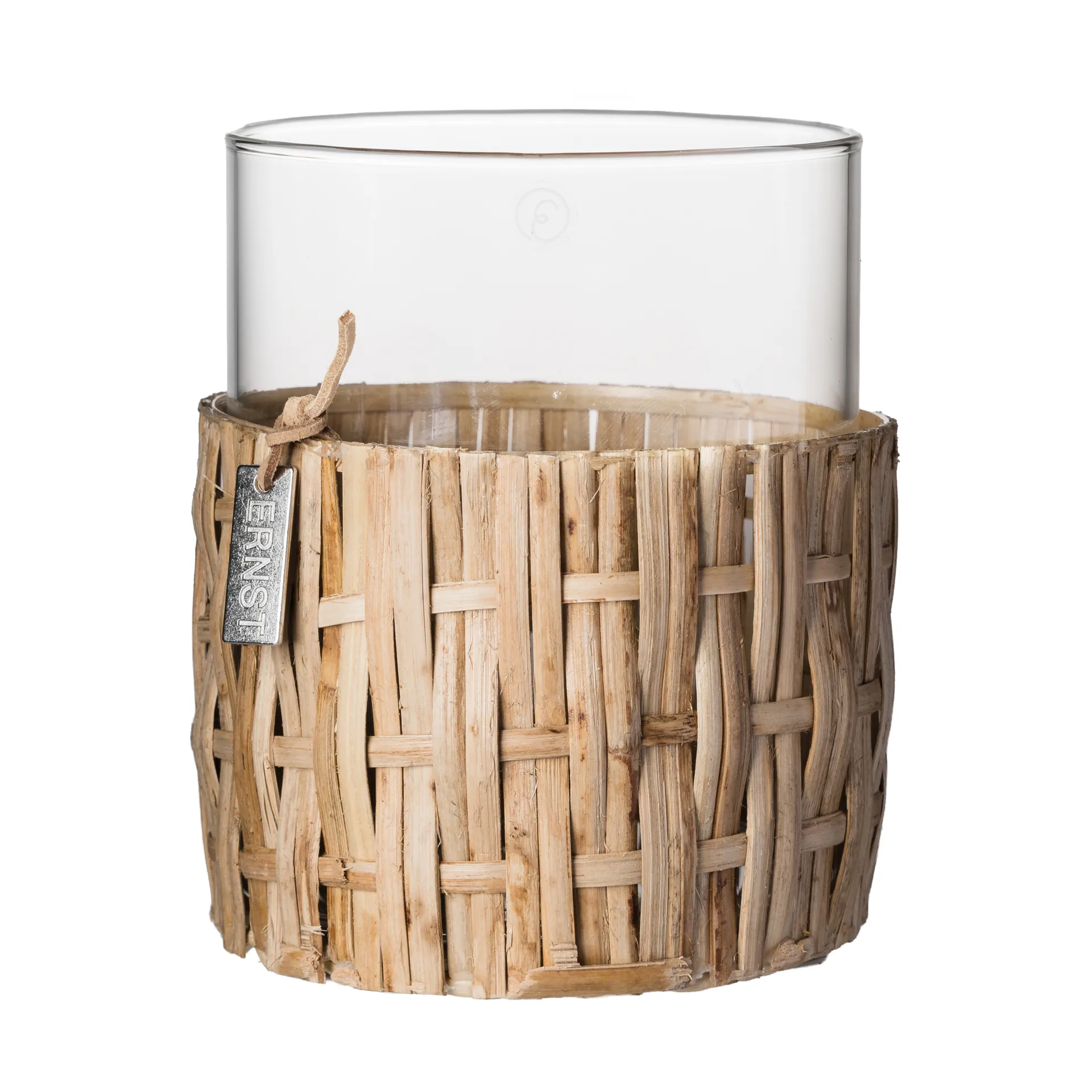 Ernst vase/lyslygte i kurv, Natur, Ø10x12 cm ERNST