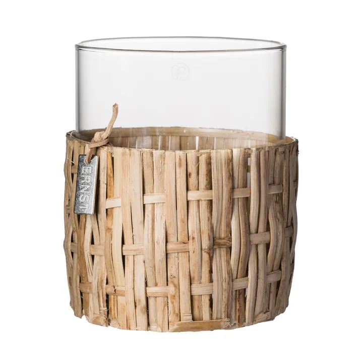 Ernst vase/lyslygte i kurv - Natur, Ø10x12 cm - ERNST
