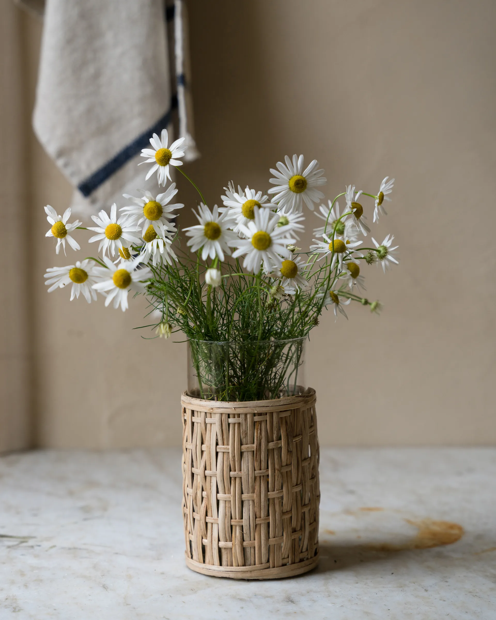 Ernst vase/lyslygte i kurv, Natur, Ø10x18 cm ERNST