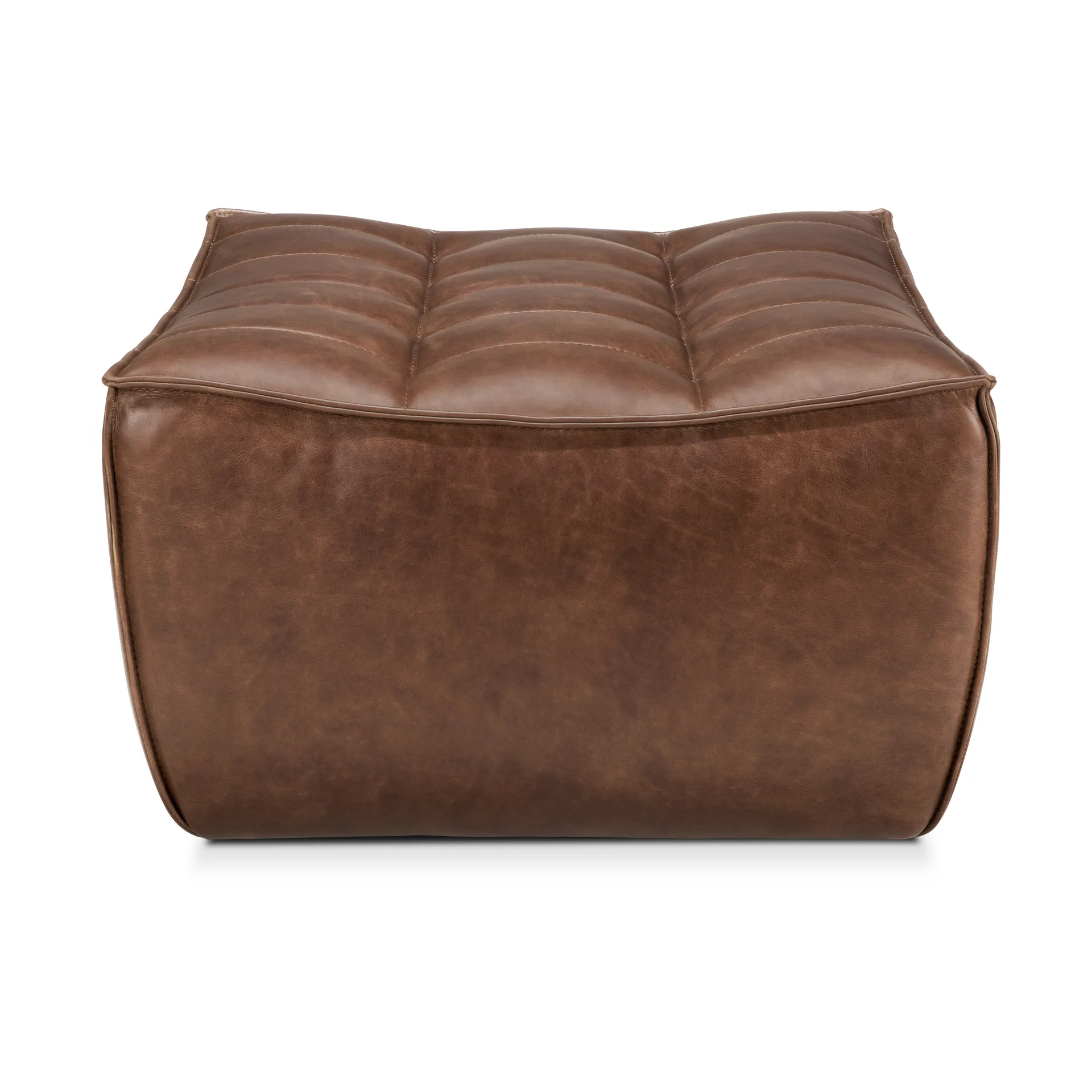 N701 fodskammel 70x70 cm, Læder Chestnut Ethnicraft