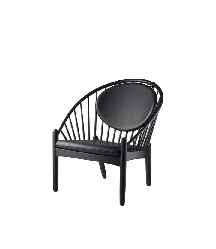 J166 Jørna stol, Oak black painted-black leather FDB Møbler