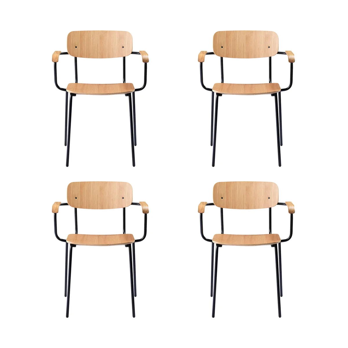 J183 Holmen karmstol 4-pak, Oak veneer-black legs FDB Møbler