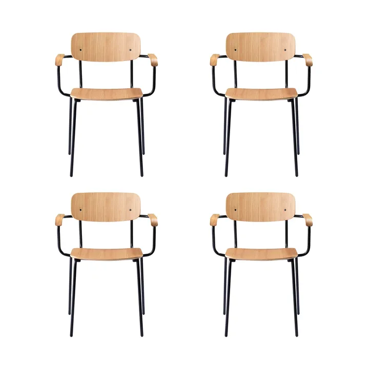 J183 Holmen karmstol 4-pak - Oak veneer-black legs - FDB Møbler