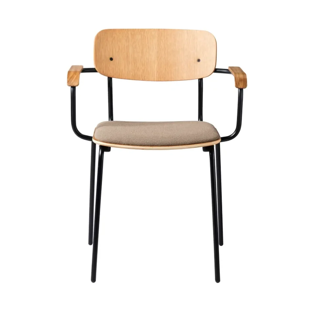 J183 Holmen karmstol, Oak veneer-black legs-taupe FDB Møbler