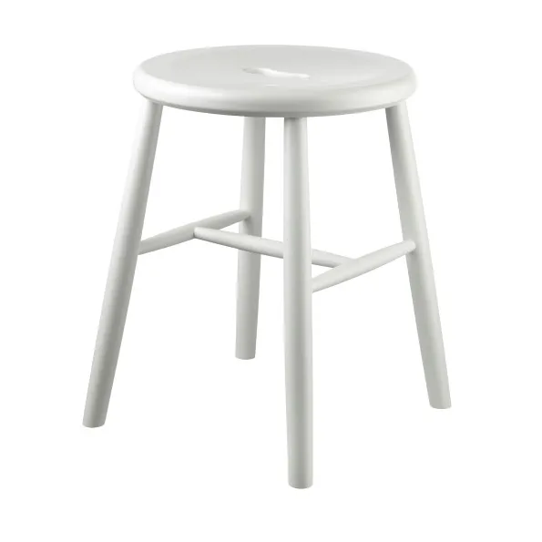 J27 rund skammel - Beech white painted, Ø35x45,5 cm - FDB Møbler