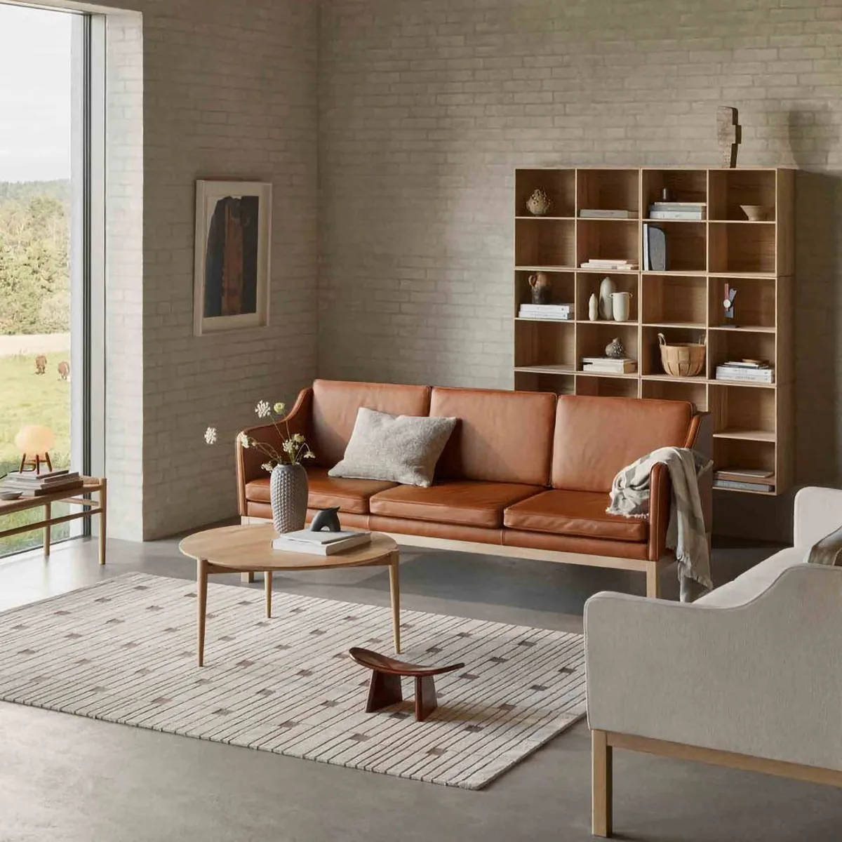MK46 Mogens Koch 3-personers sofa, Lacquered oak-cognac leather FDB Møbler