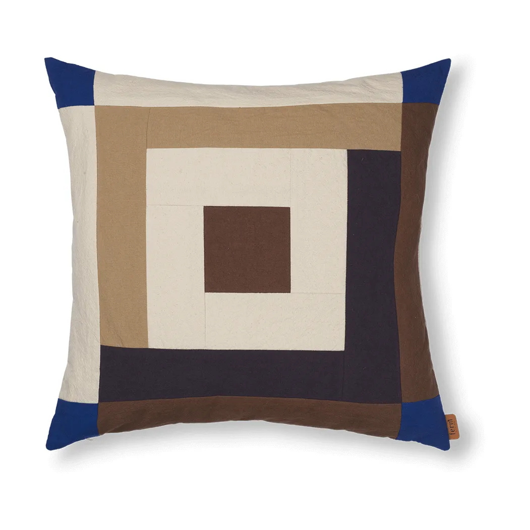 Border patchwork pudebetræk 50x50 cm, Carob brown-bright blue Ferm Living