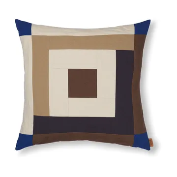 Border patchwork pudebetræk 50x50 cm - Carob brown-bright blue - Ferm Living
