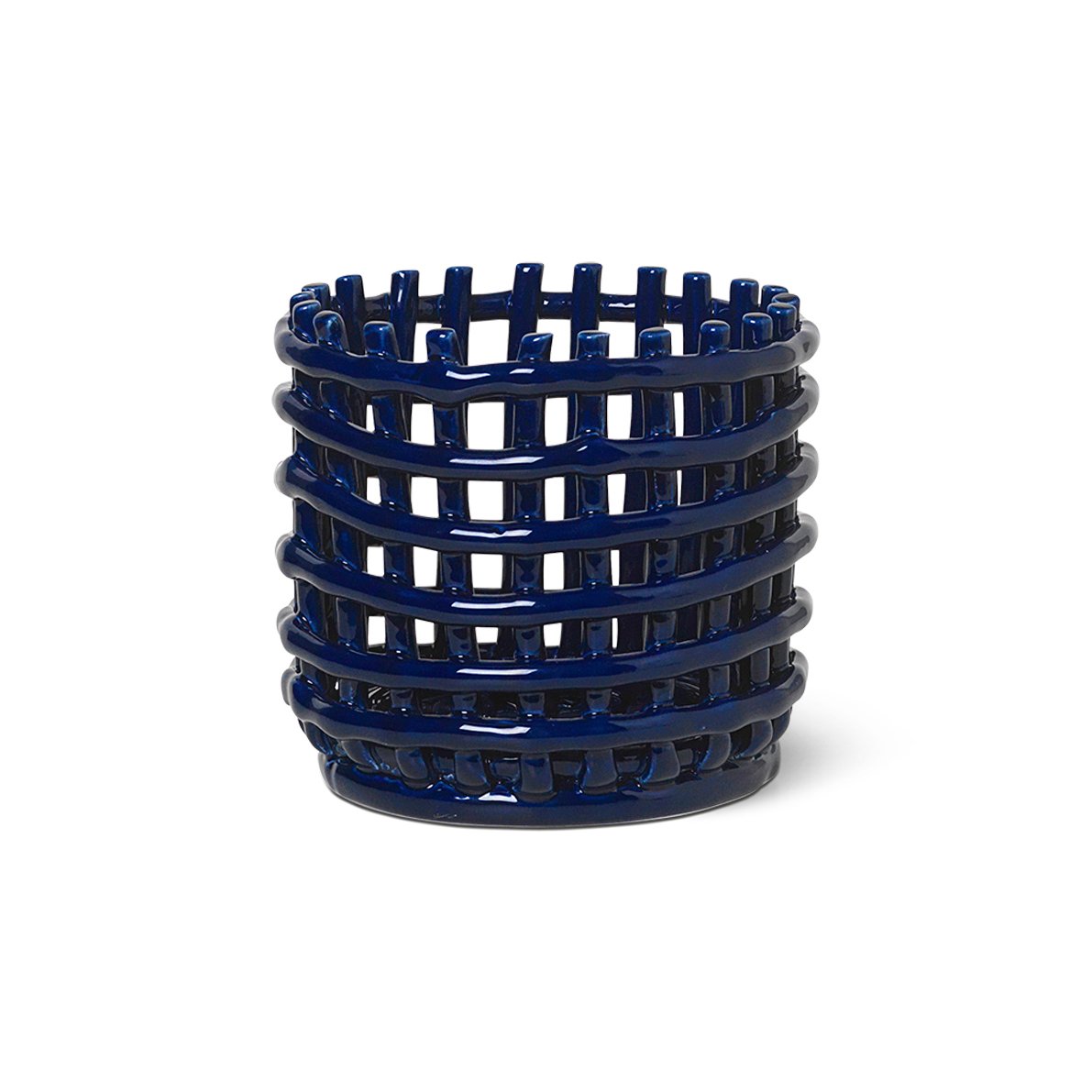 Ferm Living Ceramic flettet kurv Ø16 cm Blå | Skandinavisk Design | Opbevaringskurve | Blå