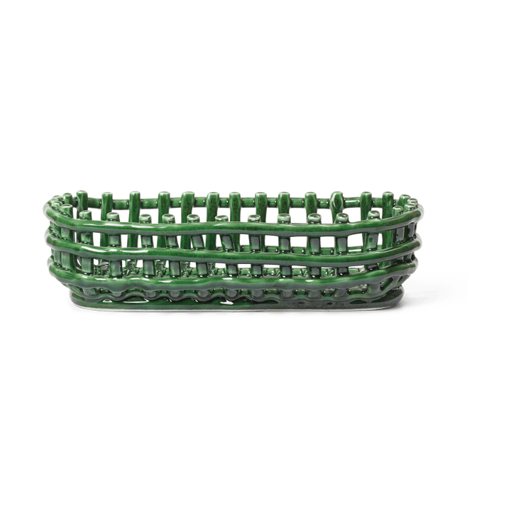 Ceramic flettet kurv oval 15x30 cm - Emerald Green - Ferm LIVING