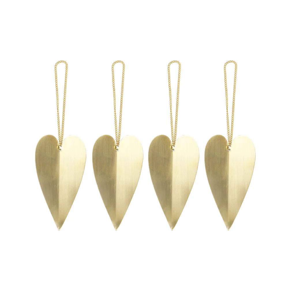 Heart brass juletræsvedhæng, 4-pakke Ferm Living