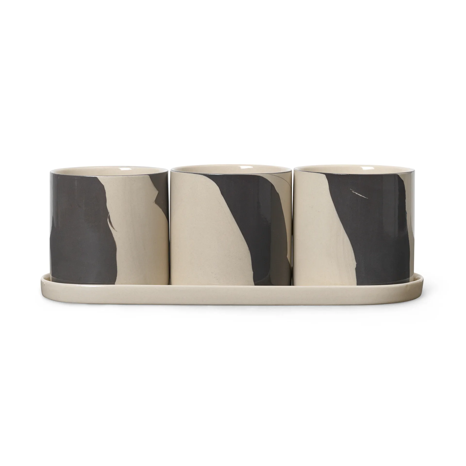 Inlay urtepotte med fad 4 dele, Sand-brown Ferm Living