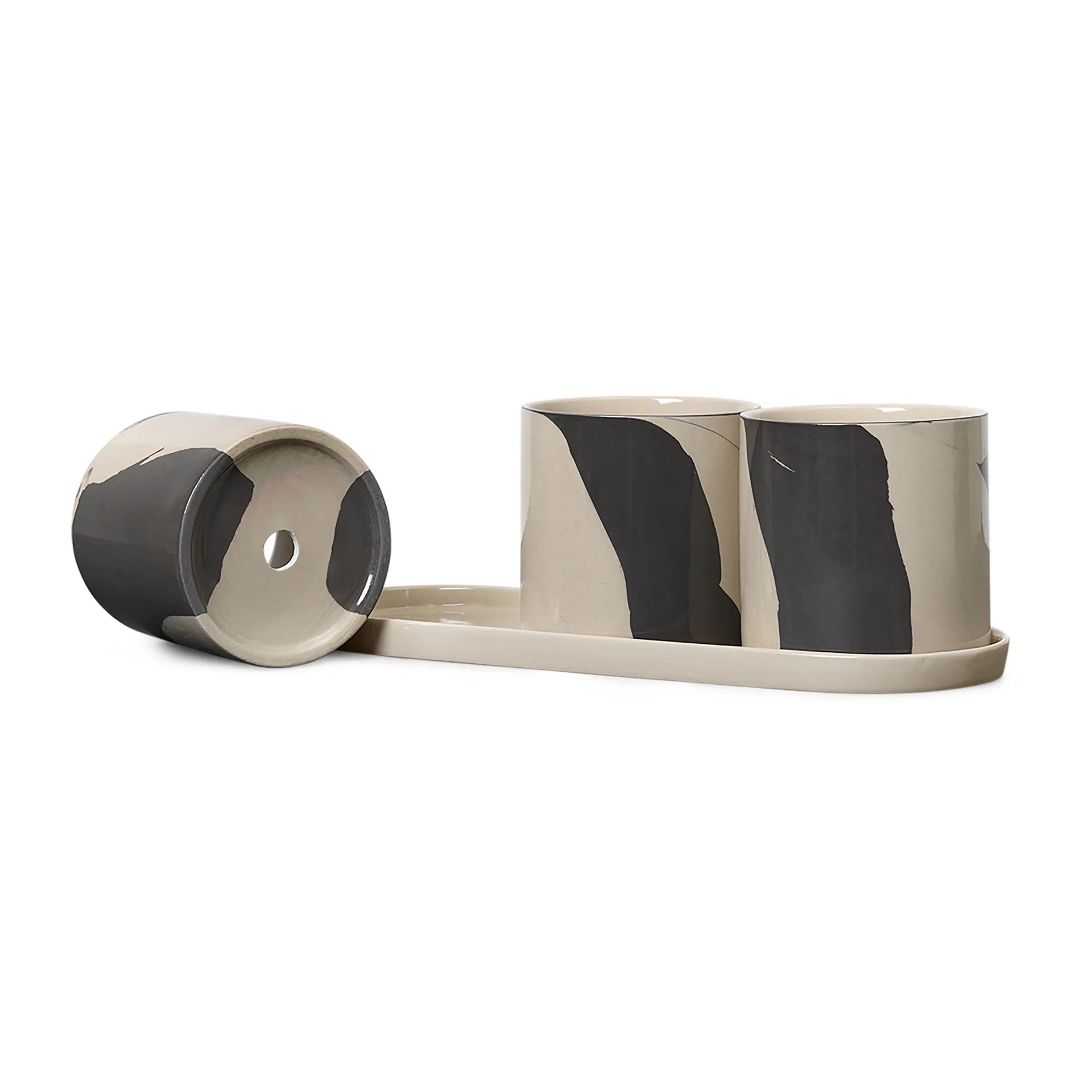 Inlay urtepotte med fad 4 dele, Sand-brown Ferm Living