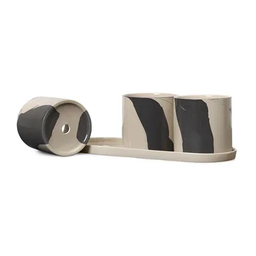 Inlay urtepotte med fad 4 dele - Sand-brown - Ferm Living
