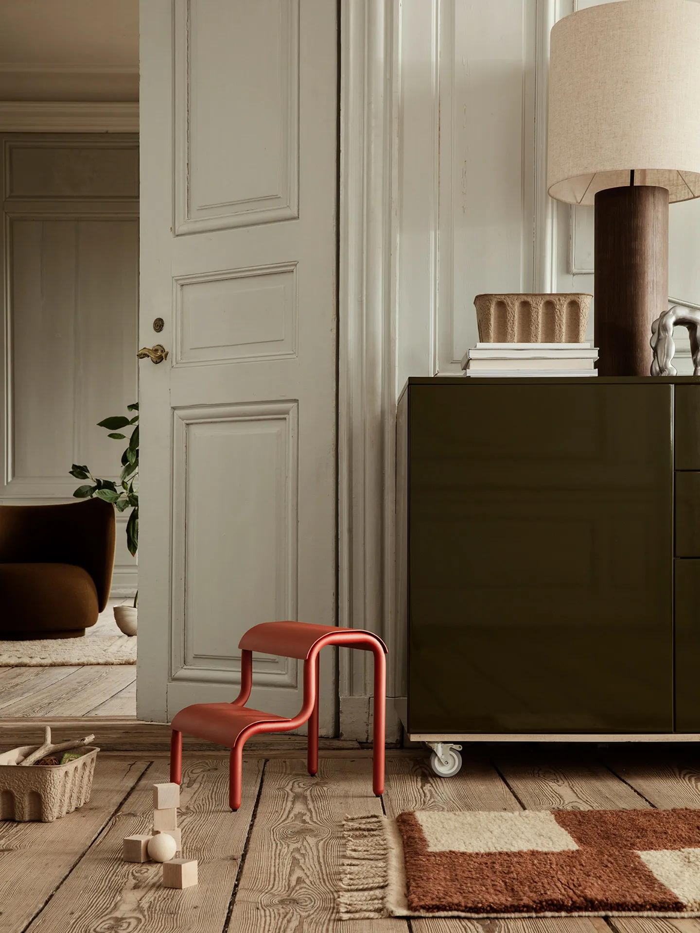 Mara håndknyttet tæppe 80x120 cm, Dark Brick/Offwhite Ferm Living