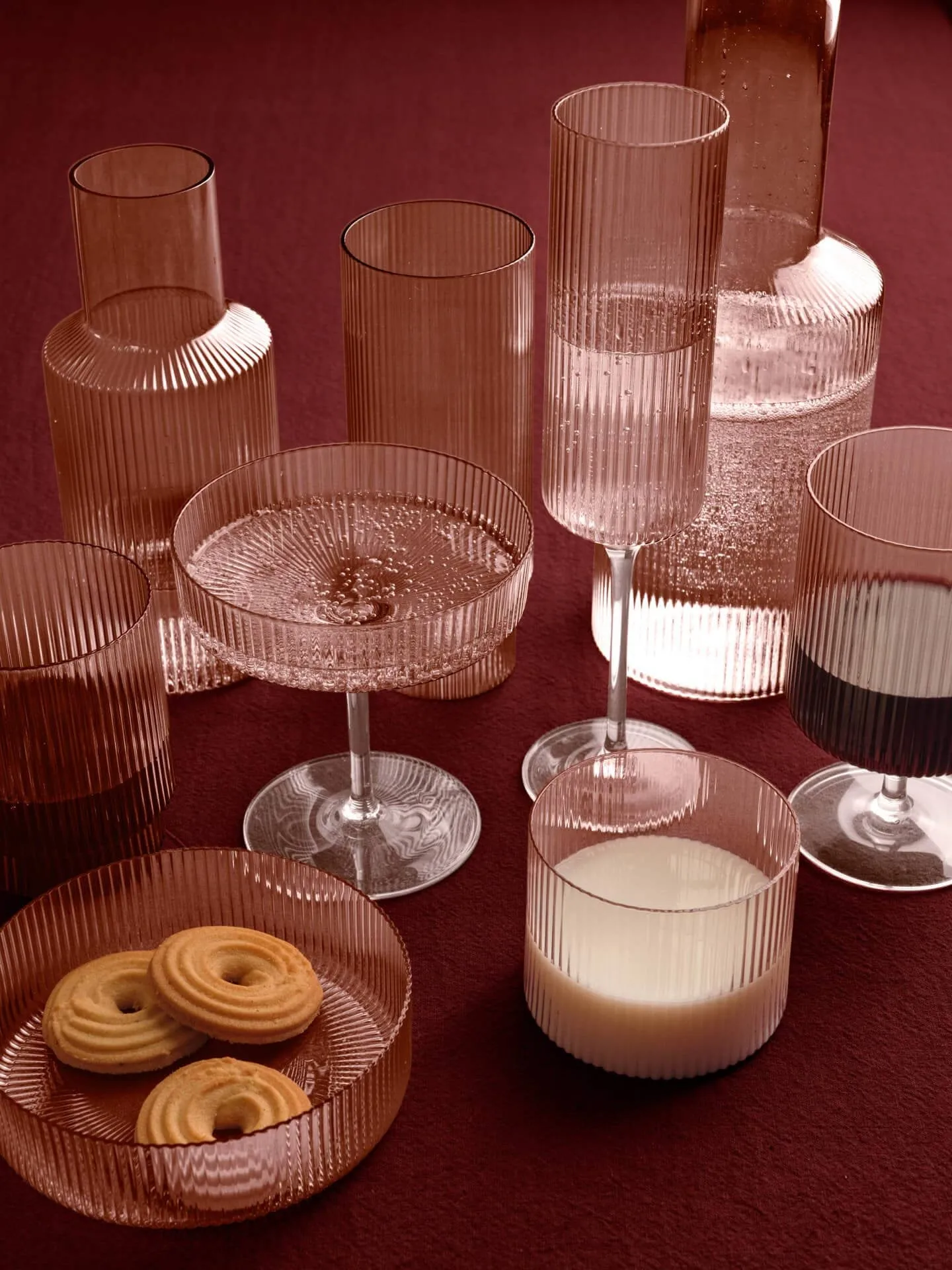 Ripple Champagne flutes champagneglas 15 cl 2-pak, Blush Ferm Living