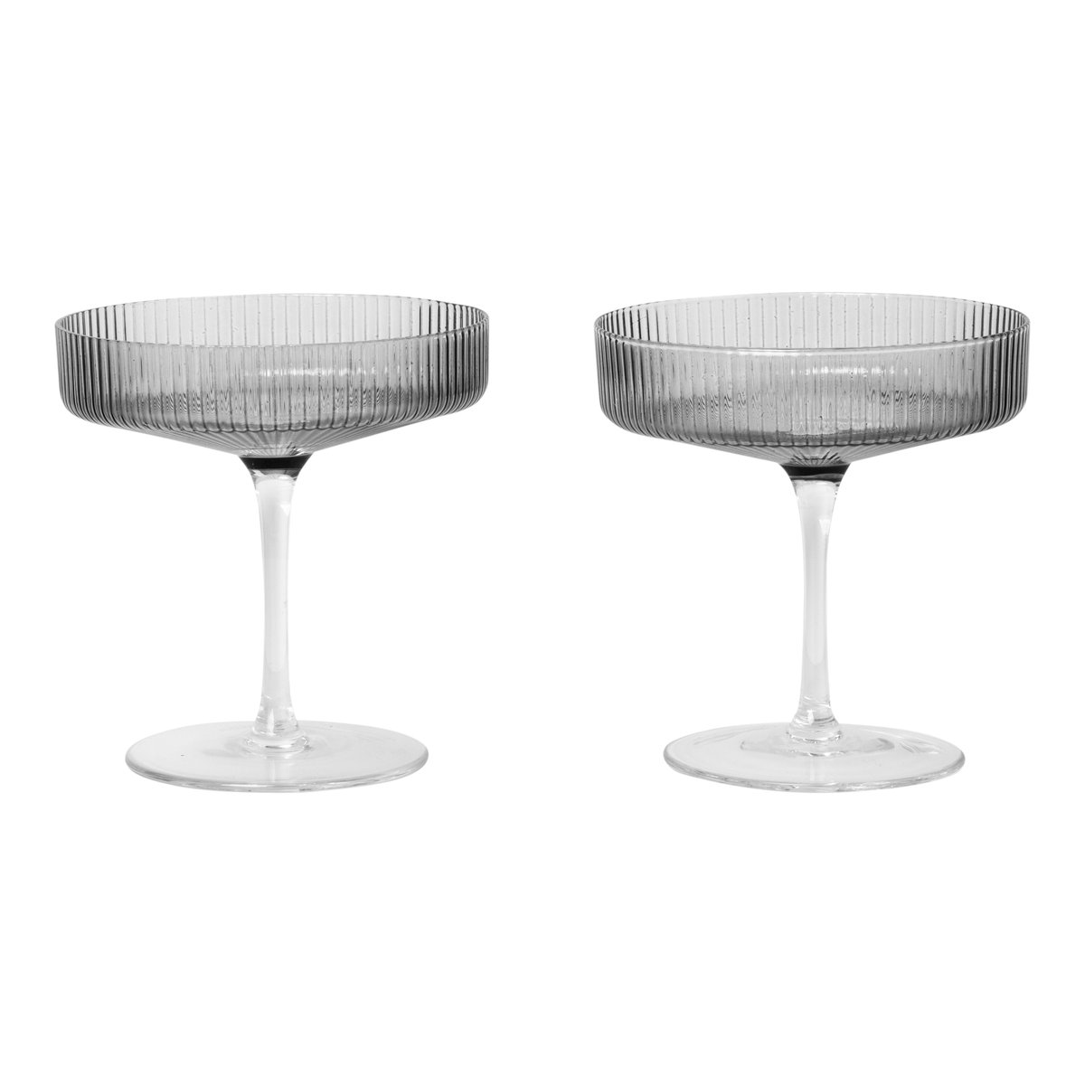 ferm LIVING Ripple champagneglas 2-pack smoked grey