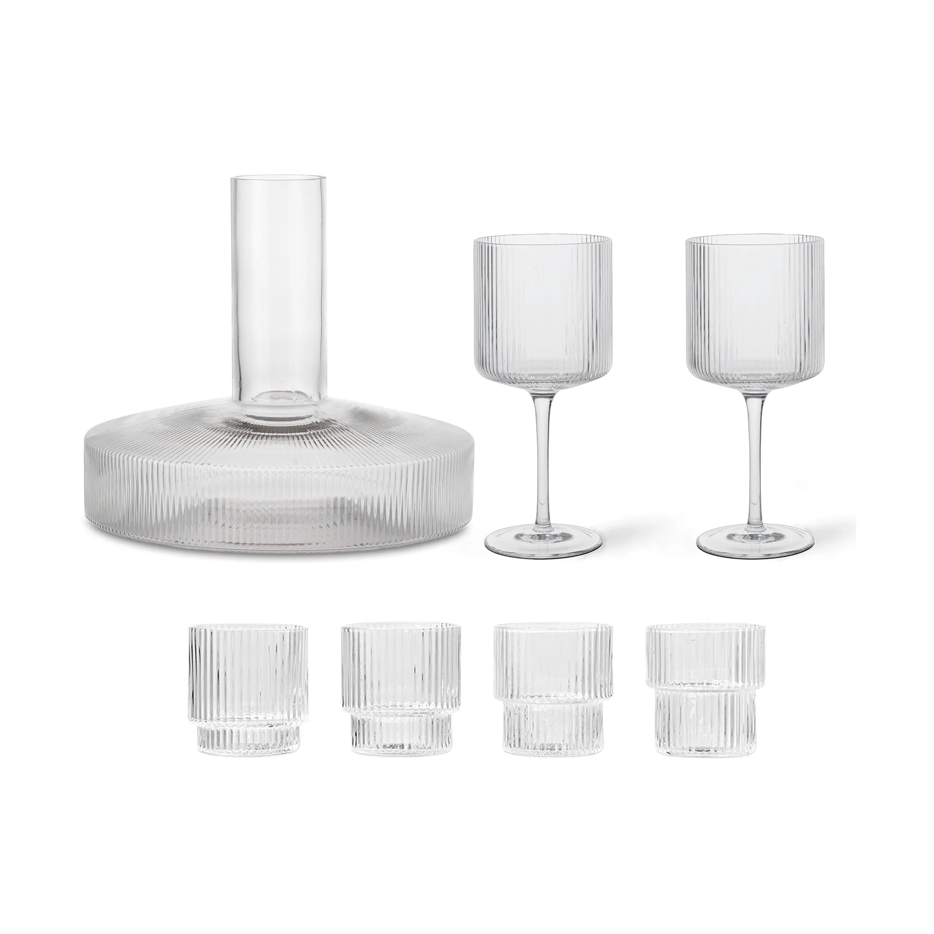 Ripple karaffel og glas 17 dele - Klar,  Ferm Living