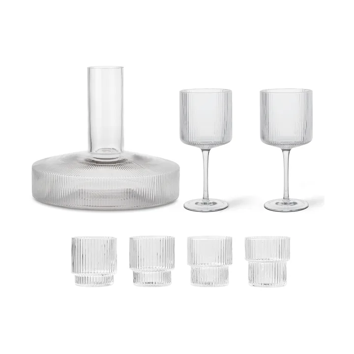 Ripple karaffel og glas 17 dele - Klar - undefined - Ferm Living