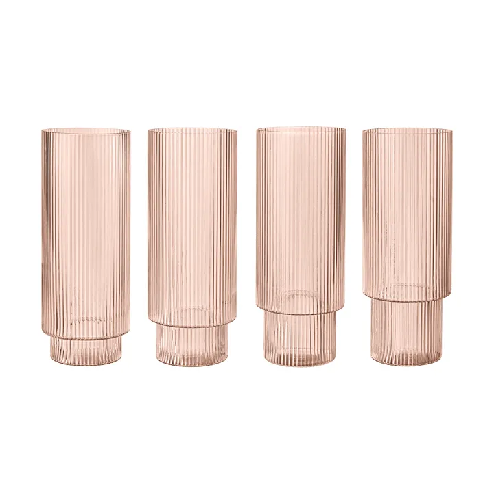 Ripple long drink glas 4-pak - Blush - Ferm Living