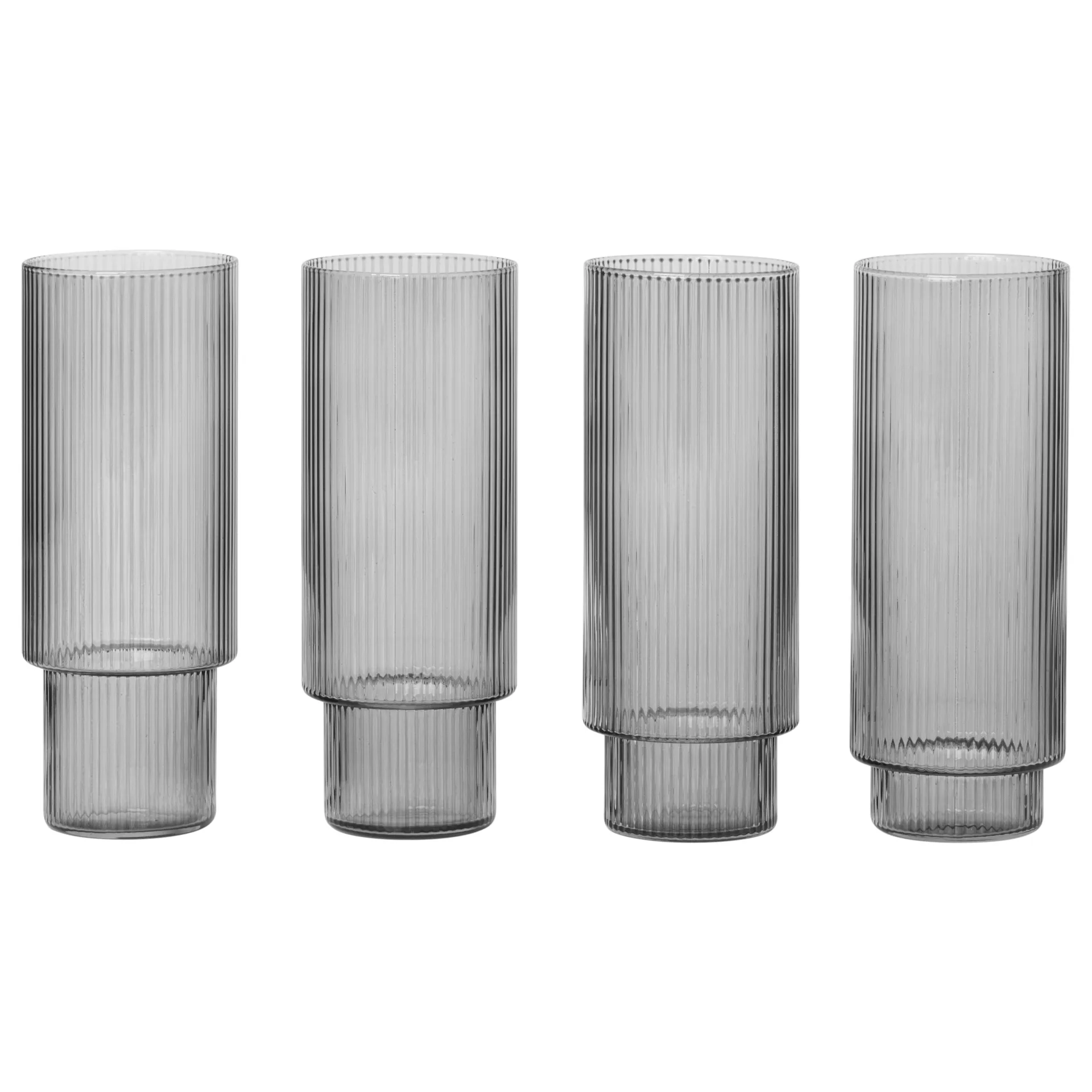 Ripple long drink glas 4-pak, smoked grey Ferm Living