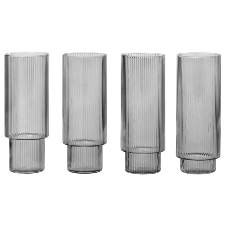 Ripple long drink glas 4-pak - smoked grey - Ferm Living