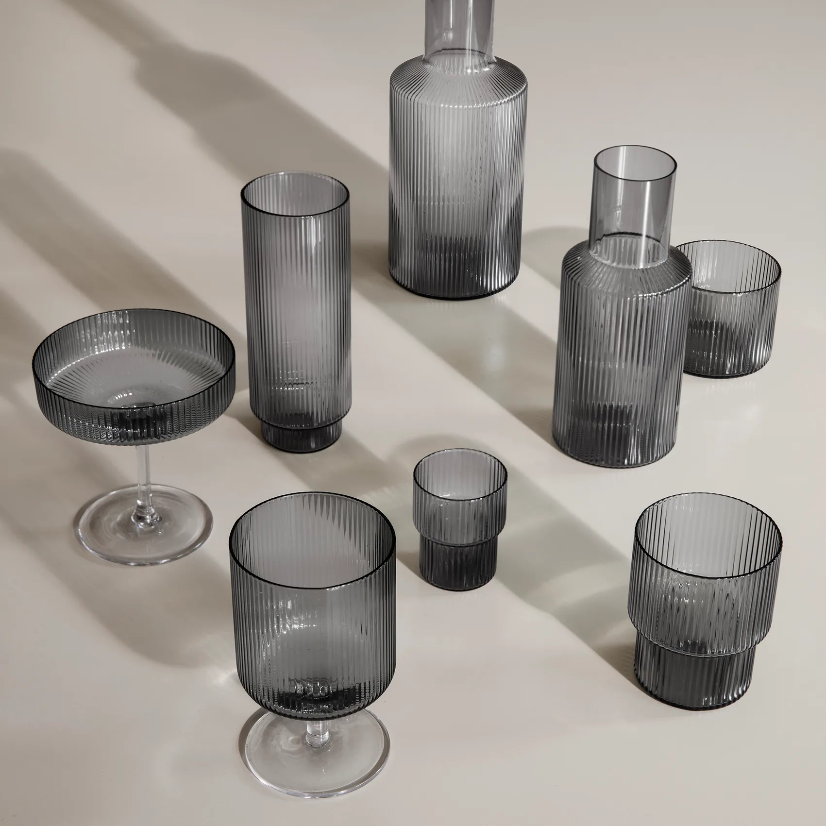 Ripple long drink glas 4-pak, smoked grey Ferm Living