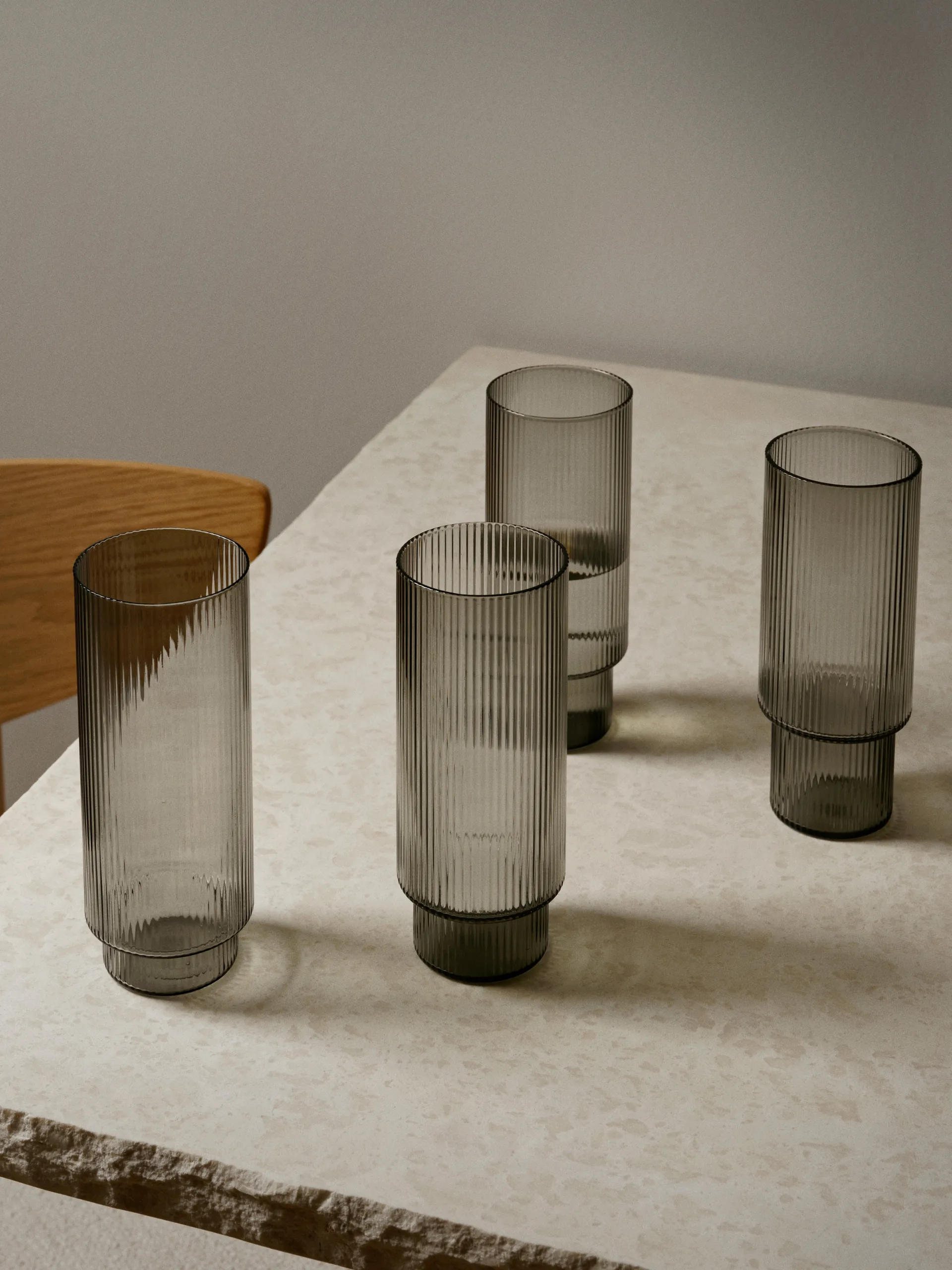 Ripple long drink glas 4-pak, smoked grey Ferm Living
