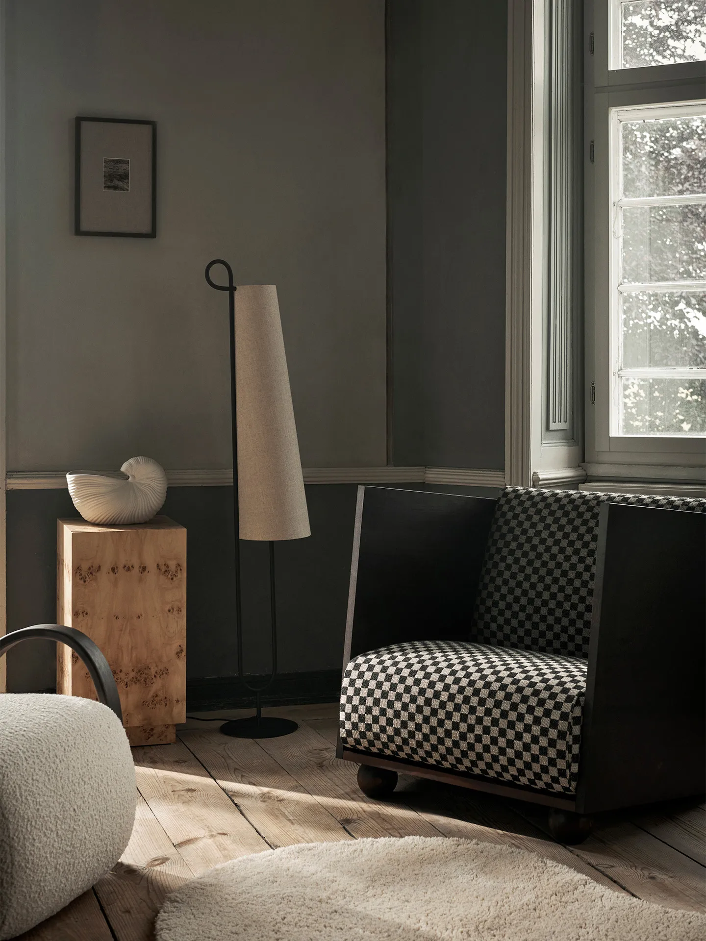 Rum Lounge Chair Check, Dark Stained/Sand/Black Ferm Living