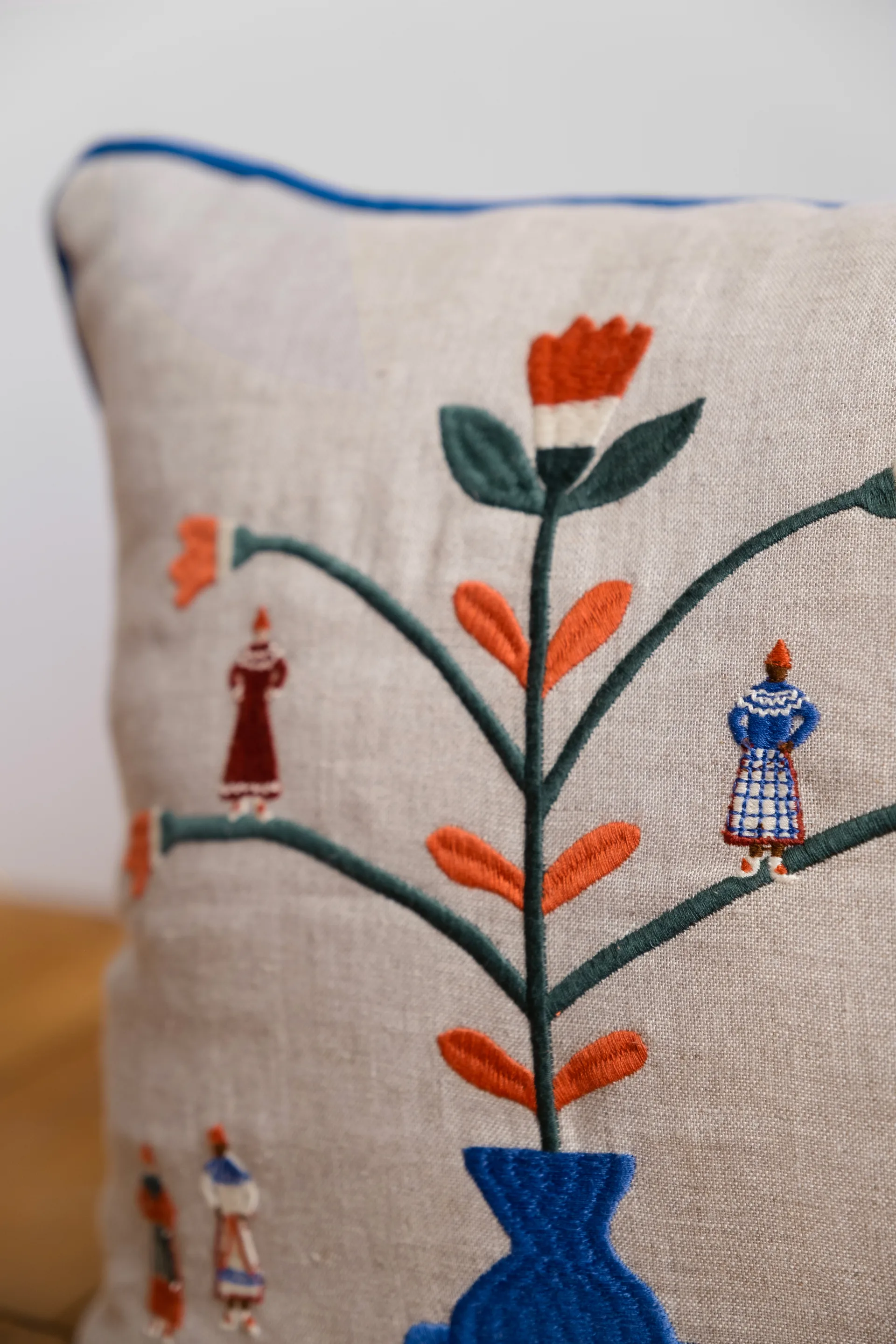 Högtid pudebetræk 38x38 cm, Natur/Blå Fine Little Day