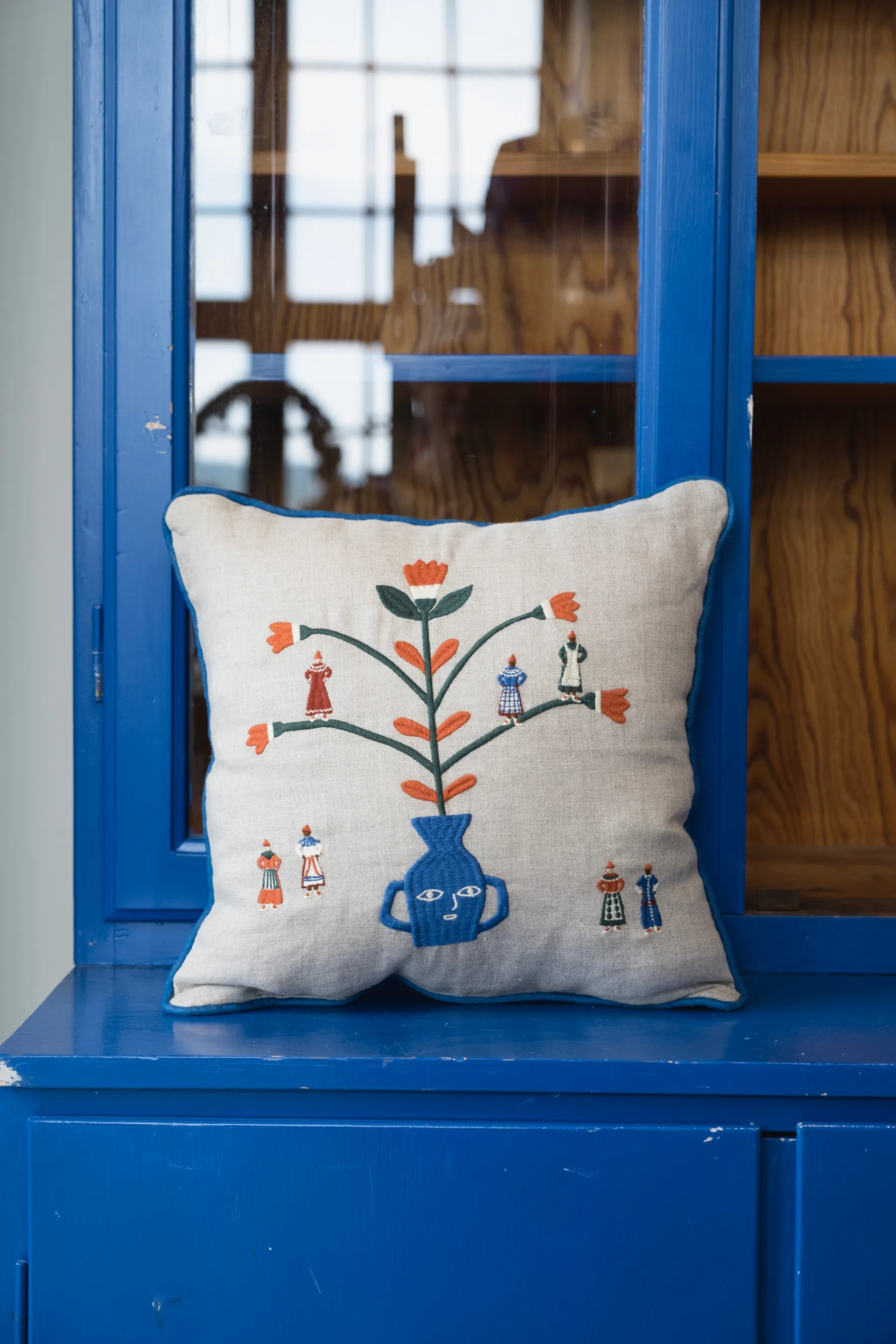 Högtid pudebetræk 38x38 cm, Natur/Blå Fine Little Day