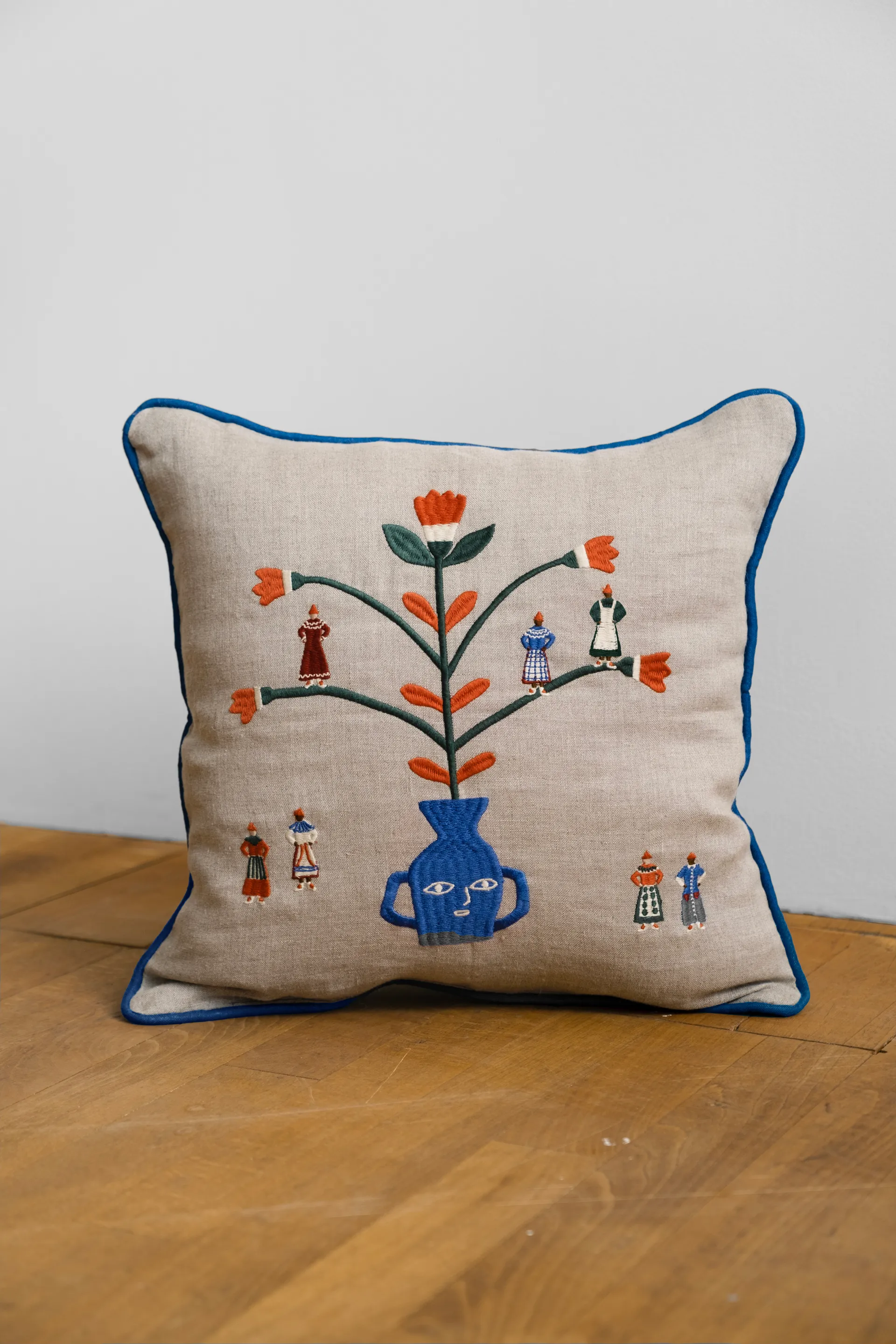 Högtid pudebetræk 38x38 cm, Natur/Blå Fine Little Day