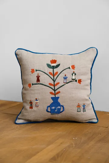 Högtid pudebetræk 38x38 cm - Natur/Blå - Fine Little Day