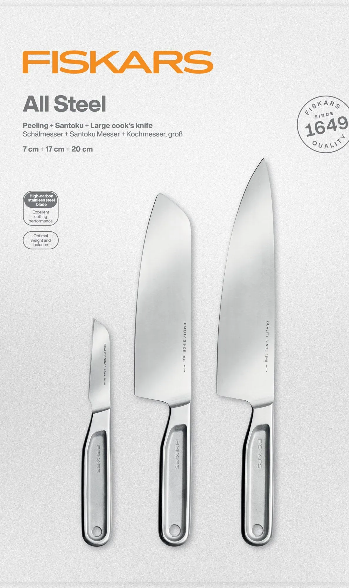 All Steel knivsæt, 3 dele Fiskars